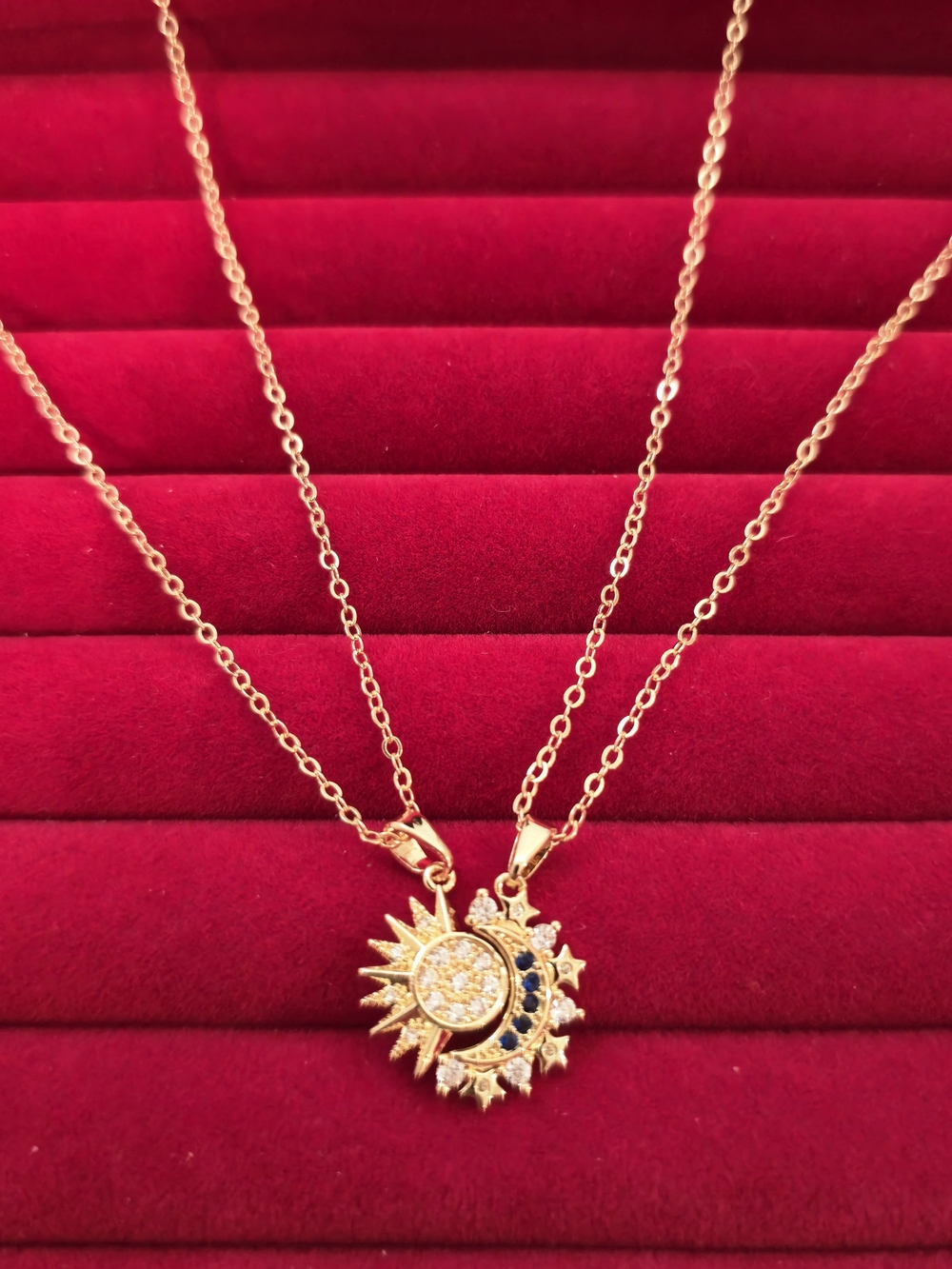 Gold Sun and Moon Magnetic Couple Necklace Matching Celestial Jewelry - Set Of 2